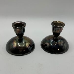 Pair of vintage Oneida Silversmiths silver-plated candle holders. Mid-century.